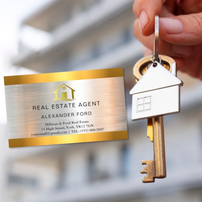 luxury Real Estate Agent silver Metallic Gold Business Card Magnet (Creator Uploaded)