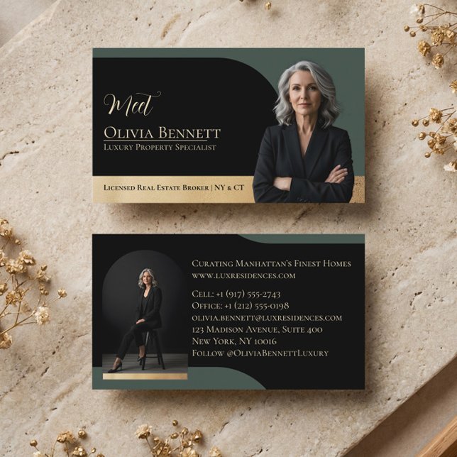 Luxury Real Estate Arch Frame Photo Black Gold Business Card (Luxury Real Estate Arch Frame Photo Black Gold Business Card)