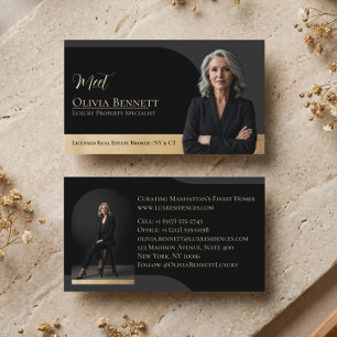 Luxury Real Estate Arch Frame Photo Black Gold Business Card
