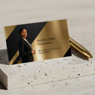 Luxury Real Estate Black & Gold Black Leather Luxe Business Card