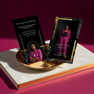 Luxury Real Estate Black Gold Marble Arch Photo Business Card