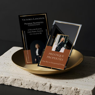 Luxury Real Estate Black Gold Photo Monogram Business Card