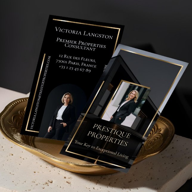 Luxury Real Estate Black Gold Photo Monogram Business Card (Luxury Real Estate Black Gold Photo Monogram Business Card)