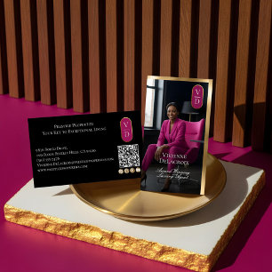 Luxury Real Estate Black Gold Pink Photo Monogram Business Card