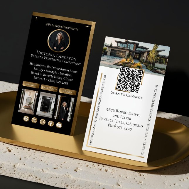 Luxury Real Estate Black Gold Social Media Photos Business Card (Luxury Real Estate Black Gold Social Media Photos Business Card)