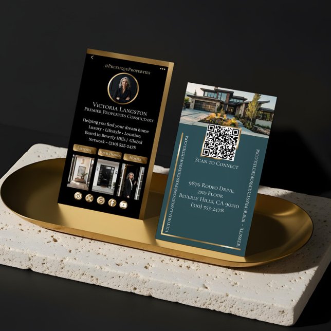 Luxury Real Estate Black Gold Social Media Photos Business Card (Luxury Real Estate Black Gold Social Media Photos Business Card)