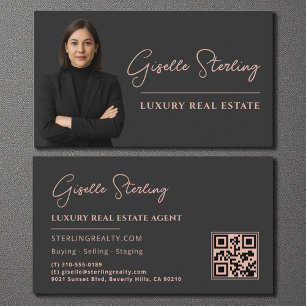 Luxury Real Estate Blush Pink QR Code Script Business Card