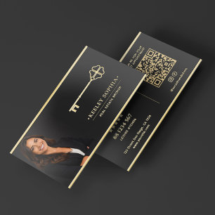 Luxury Real Estate Broker Black Gold Key Realtor Foil Business Cards