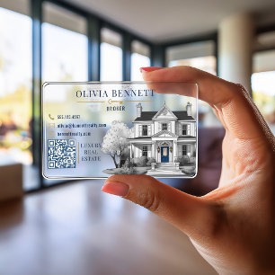 Luxury Real Estate Broker Navy Blue House Clear Business Cards