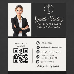 Luxury Real Estate Broker Neutral Photo QR Code  Business Card