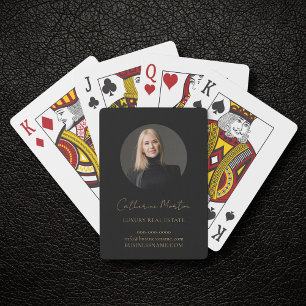 Luxury Real Estate Chic Black Gold Photo  Poker Cards