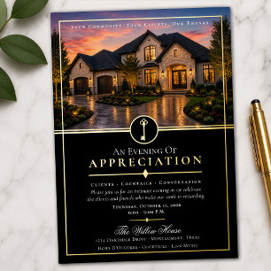 Luxury Real Estate Client Appreciation Black Gold Foil Invitation