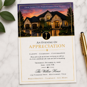 Luxury Real Estate Client Appreciation White Gold Foil Invitation