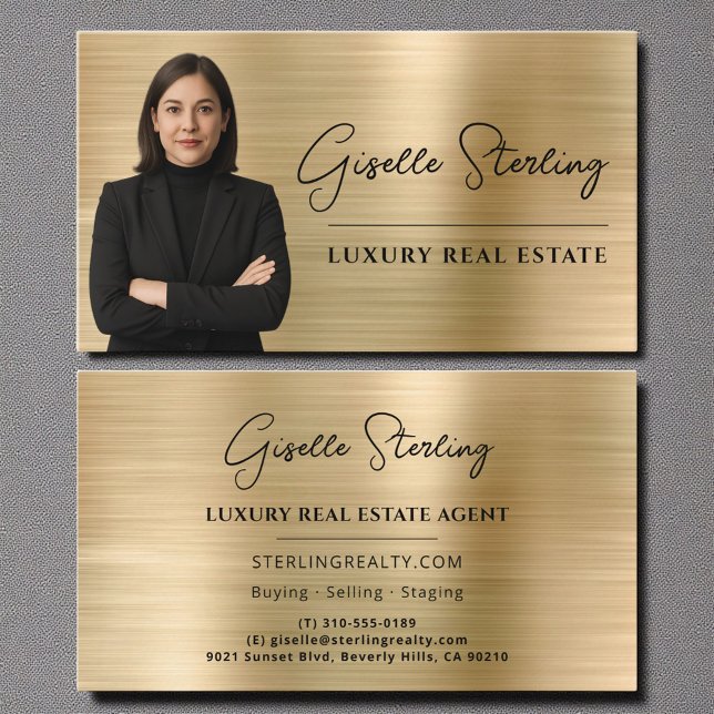 Luxury Real Estate Gold Faux Metallic Script Business Card (Creator Uploaded)