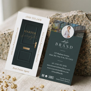 Luxury Real Estate Green Door Professional Photo B Business Card