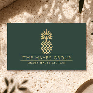Luxury Real Estate Group Gold Pineapple Deep Green Business Card