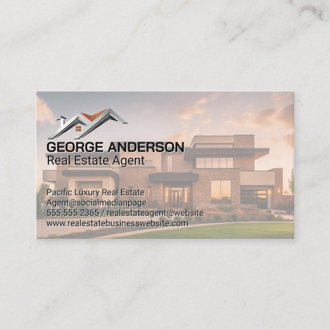 Luxury Real Estate | Home Roof Logo Business Card (Front)