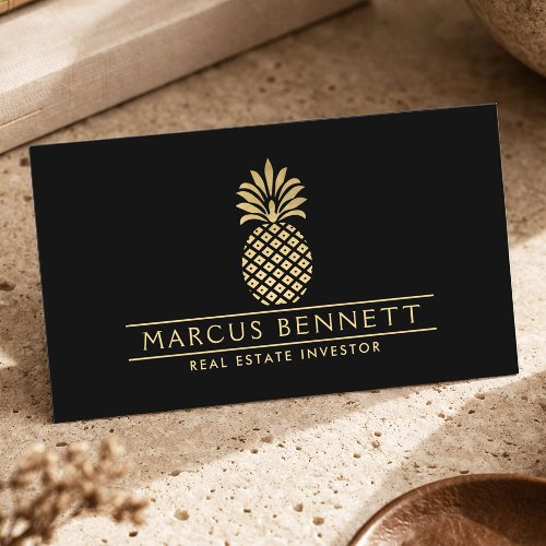 Luxury Real Estate Investor Gold Pineapple Black Business Card