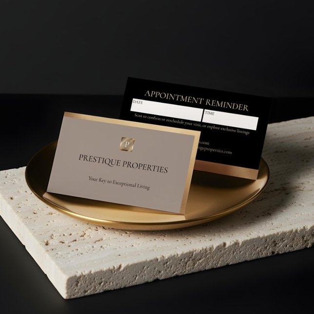 Luxury Real Estate & Law Firm Black Gold Monogram Appointment Card (Luxury Real Estate & Law Firm Black Gold Monogram Appointment Card)