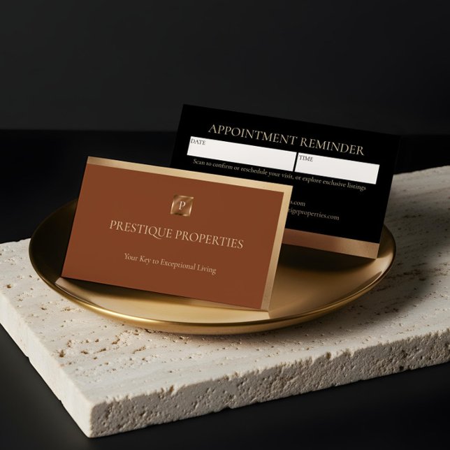 Luxury Real Estate & Law Firm Black Gold Monogram Appointment Card (Luxury Real Estate & Law Firm Black Gold Monogram Appointment Card)