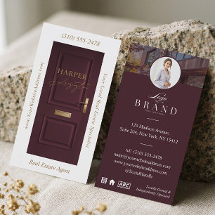Luxury Real Estate Maroon Door Professional Photo Business Card