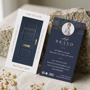 Luxury Real Estate Navy Door Professional Photo Business Card