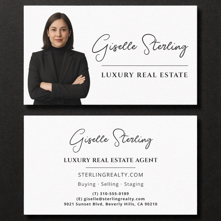 Luxury Real Estate White Black Script Business Card