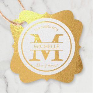 Luxury Real Foil Birthday Monogram Thank You Foil Favor Tags
