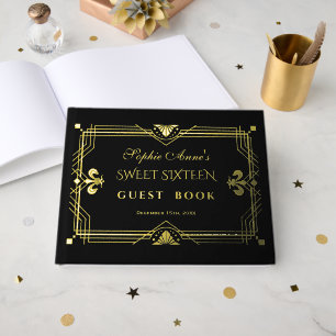 Luxury Real Foil Gold Black Sweet Sixteen Party Guest Book