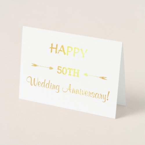 Luxury Real Gold HAPPY 50TH WEDDING ANNIVERSARY Foil Card