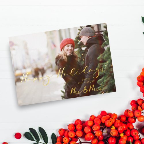 Luxury Real Golden Future Mr  Mrs Christmas Foil Holiday Card