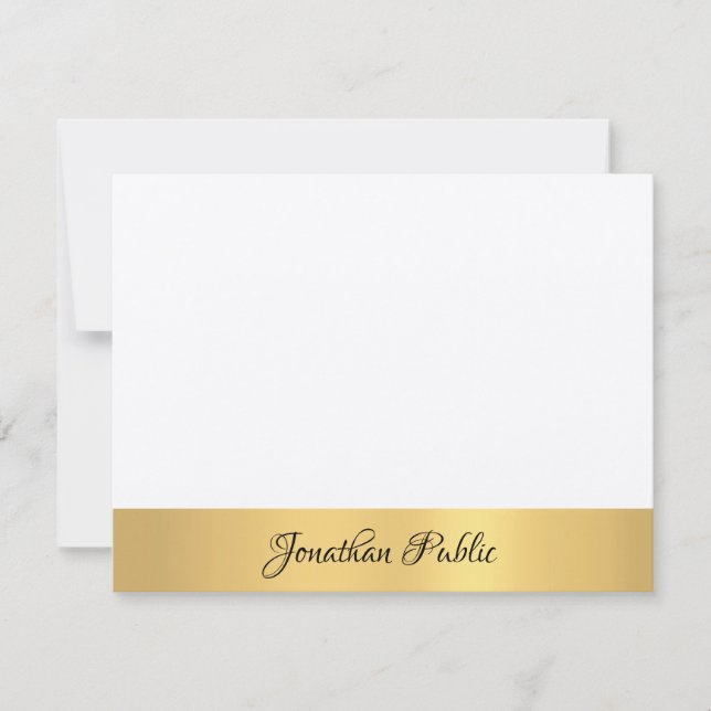Luxury Real Kraft Paper Elegant Hand Script Gold Note Card (Front)