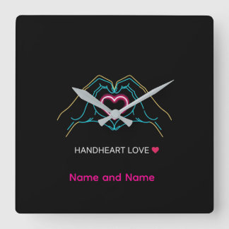 Luxury Realistic Couple Holding Hands Gold Ring An Square Wall Clock