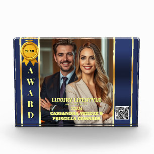 Luxury realtor achievement blue gold photo year acrylic award