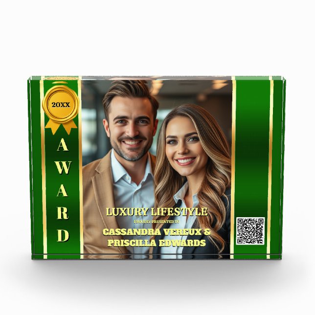 Luxury realtor achievement green gold photo year acrylic award (Front)