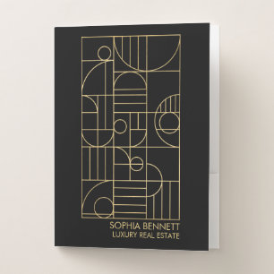 Luxury Realtor Art Deco Geometric Black/Gold Pocket Folder