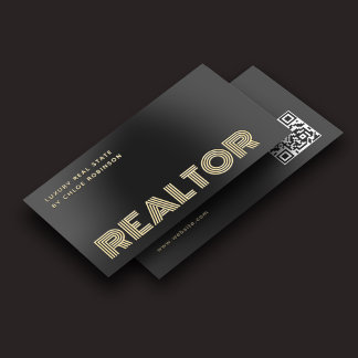 Luxury Realtor Bold Unique QR Code Black Foil Business Cards