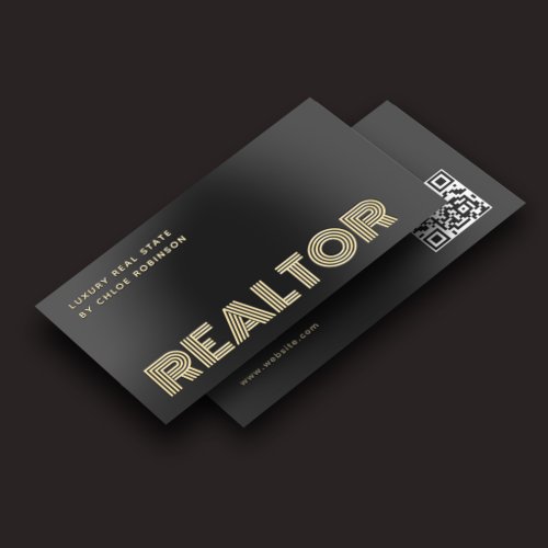 Luxury Realtor Bold Unique QR Code Black Foil Business Cards