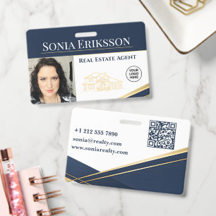 Luxury Realtor Business Card Navy Gold Badge