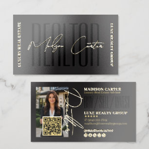 Luxury Realtor Gold Foil Black Real Estate Agent Business Cards