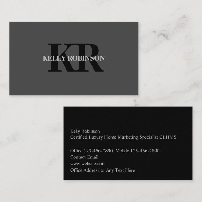 Luxury Realtor Monogram Business Cards (Front/Back)