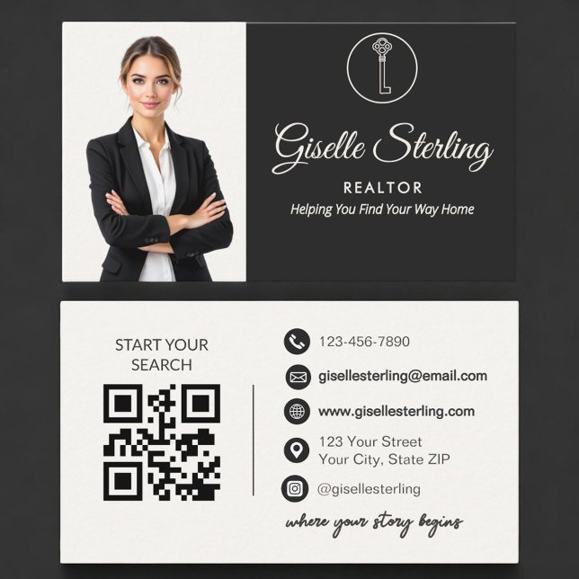 Luxury Realtor Neutral Photo QR Code  Business Card (Creator Uploaded)