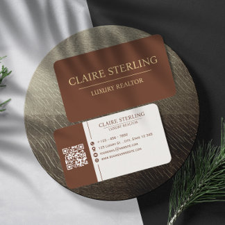 Luxury Realtor QR Code Modern Business Card Brown