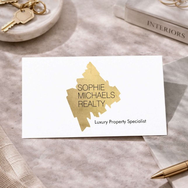 Luxury Realtor Real Estate Gold Modern White Business Card (Creator Uploaded)