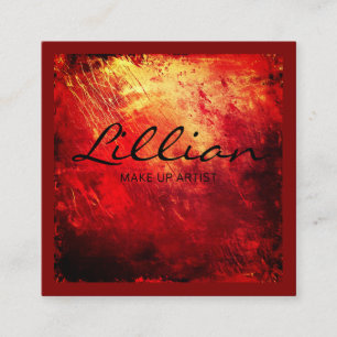 Luxury red and gold abstract QR code Square Business Card