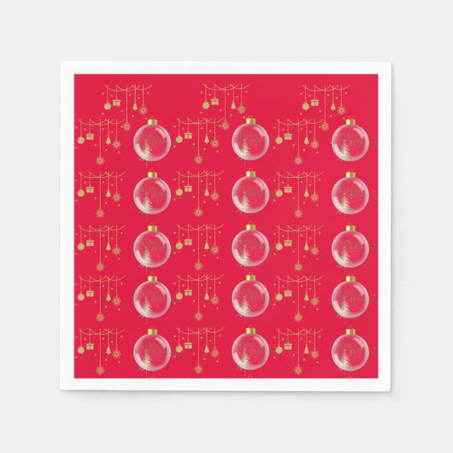 Luxury Red and Gold Bauble Christmas Napkins (Front)