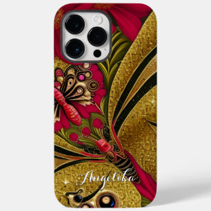 Luxury Red and Gold Butterfly Custom Name Case-Mate iPhone 14 Pro Max Case