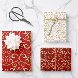 LUXURY RED AND GOLD CHRISTMAS DAMASK PERSONALIZED WRAPPING PAPER SHEETS