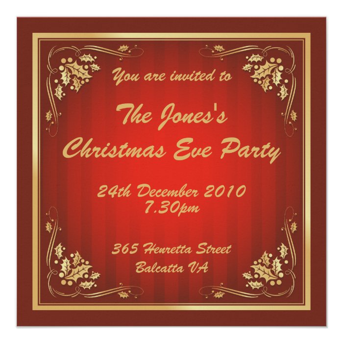 Luxury Red and Gold Christmas Party Invites
