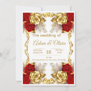 Luxury Red and Gold Floral Wedding Invitation